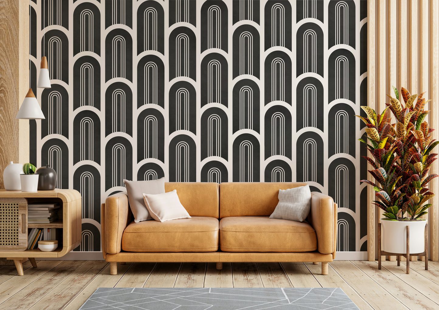 Timeless mural wallpaper with bold geometry

