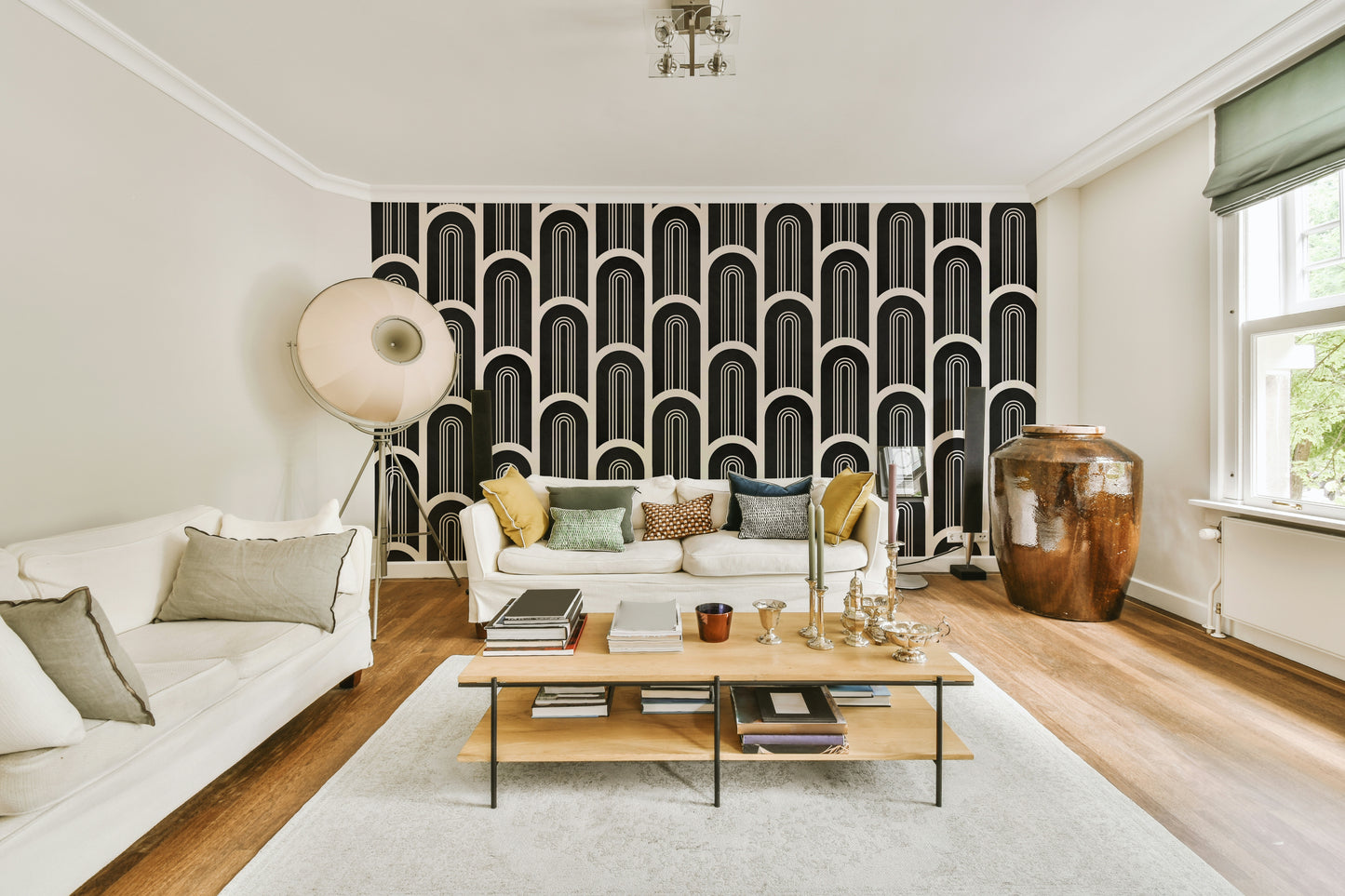 Black & White Art Deco Arches Wall Mural

