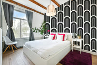 Graphic black arch design on wall mural

