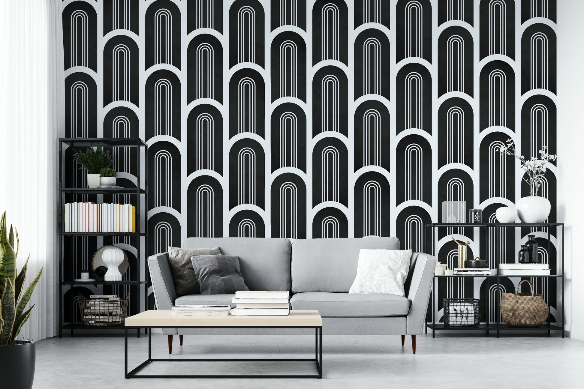Classic black and white arches wallpaper

