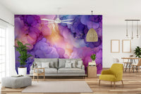 Mural wallpaper with floating cloud design

