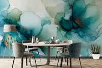 Calm floral wallpaper with flowing lines

