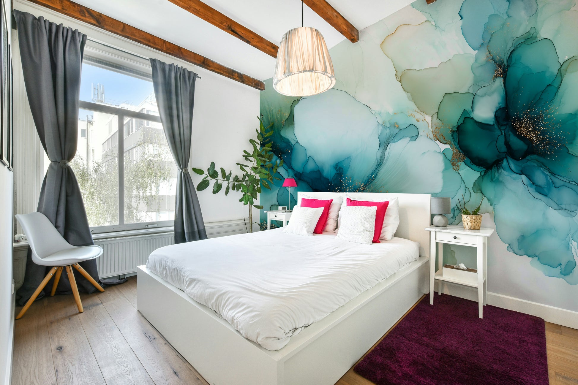 Gentle flower sketch on mural wallpaper

