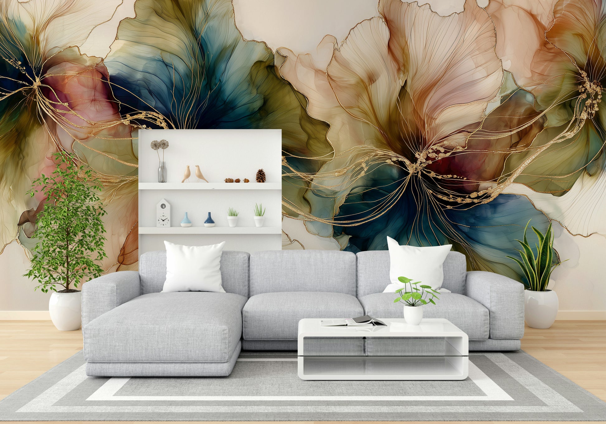 Abstract Ink Flowers Dance Wall Mural


