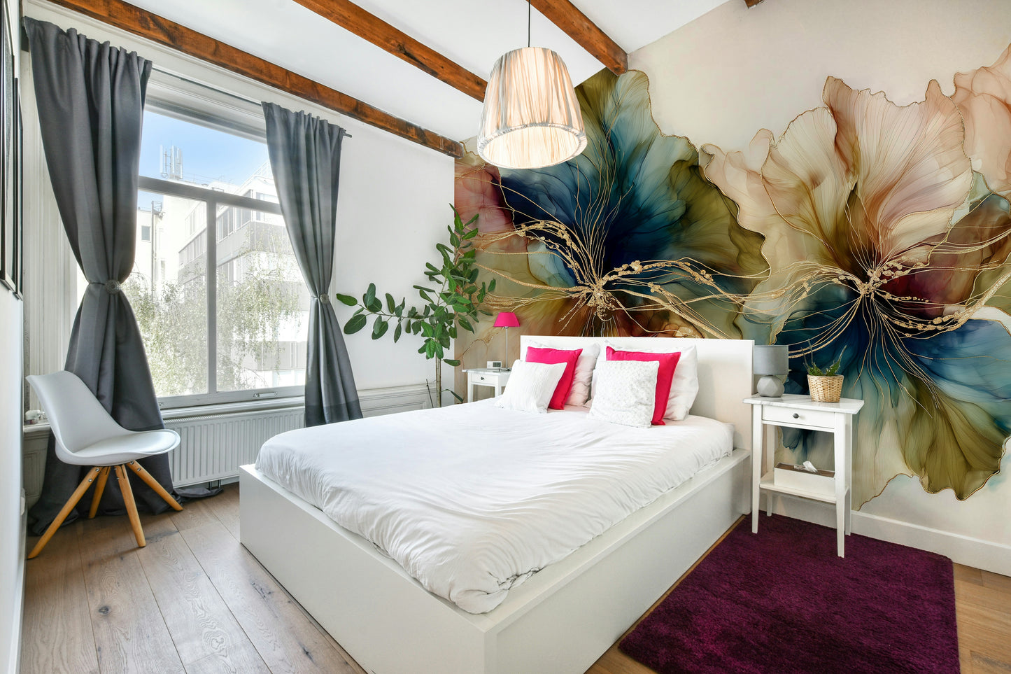 Light and airy flower mural for walls