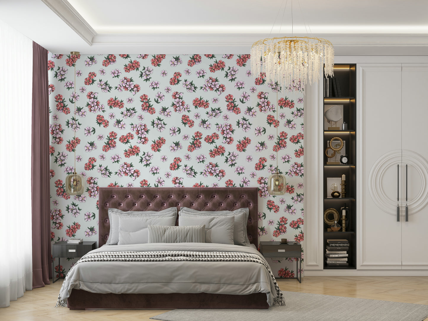 Hand-drawn floral wallpaper for walls

