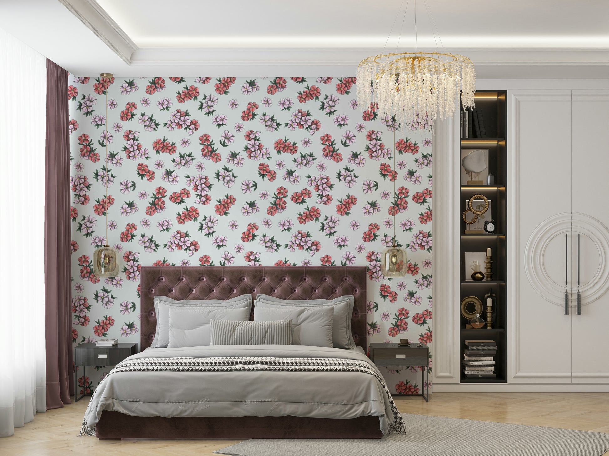 Hand-drawn floral wallpaper for walls

