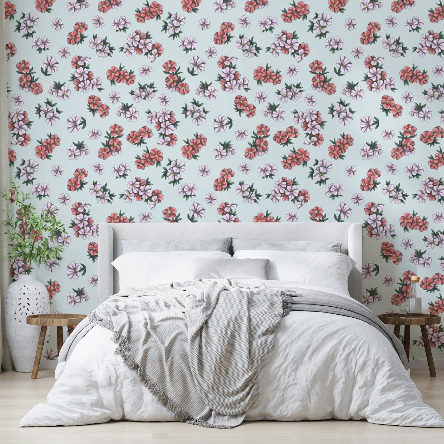 Soft pink and red flower pattern wallpaper

