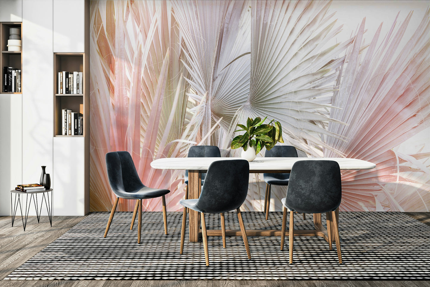 Tropical fan palm design with metallic finish

