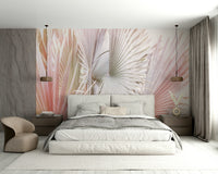 Modern palm leaf mural with silver accents


