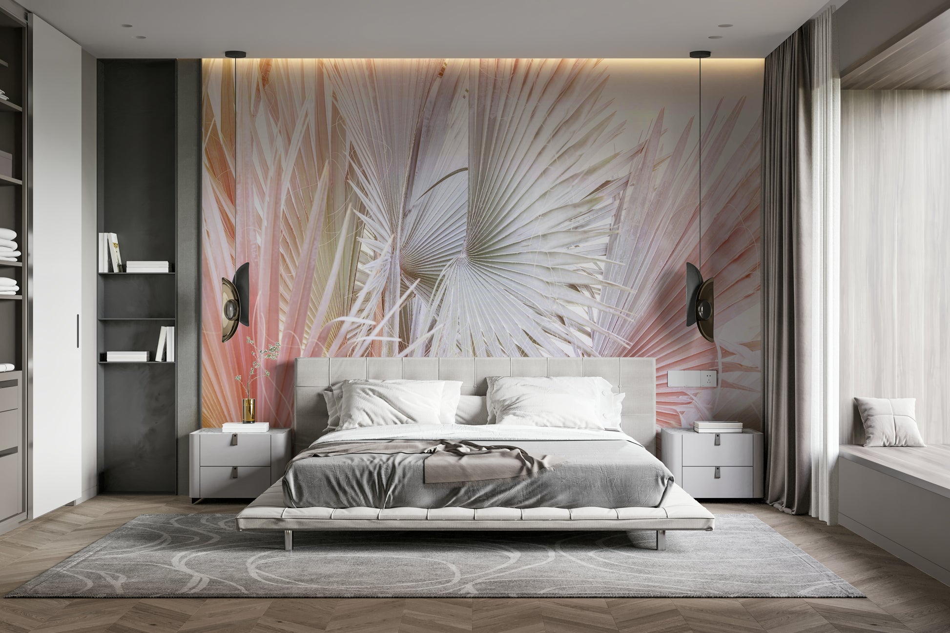 Elegant silver fan palm fronds wall mural

