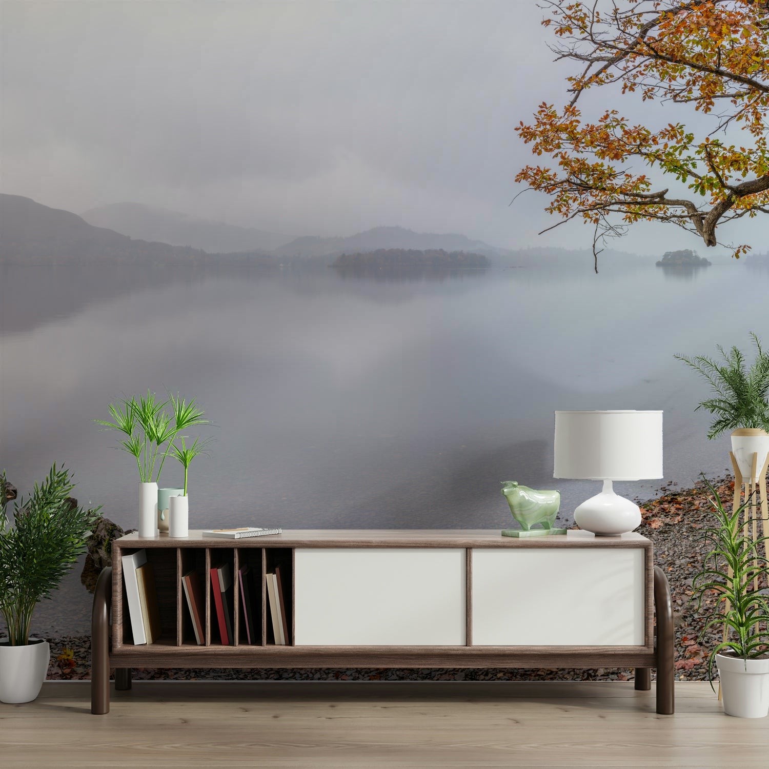 Peaceful nature wallpaper with autumn leaves

