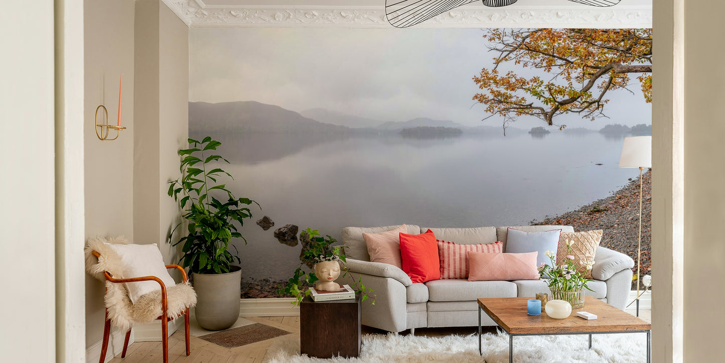 Nature-inspired lake scene wall mural

