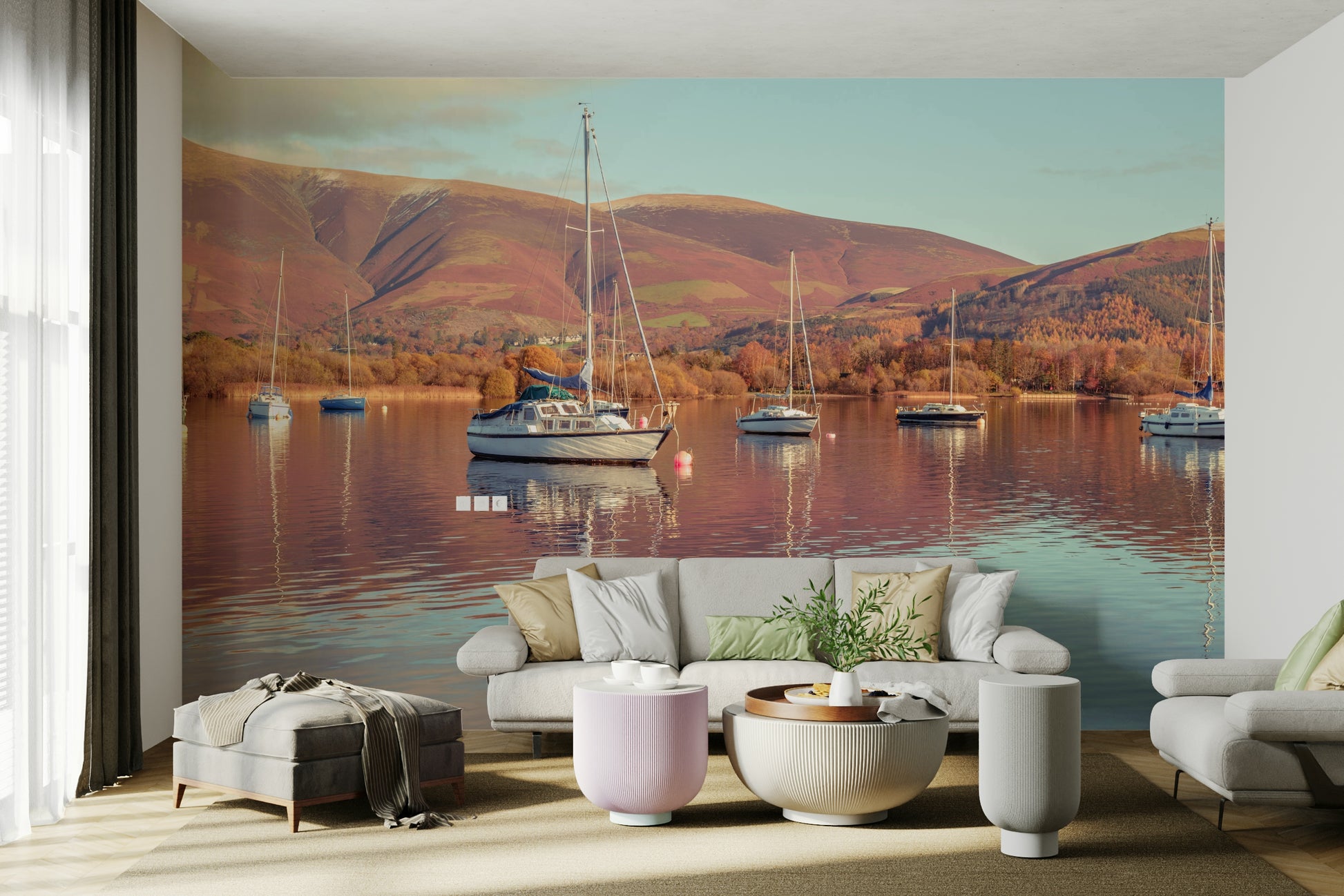 Soft water reflection and sailboat mural

