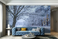 Frozen stream and trees in winter mural design

