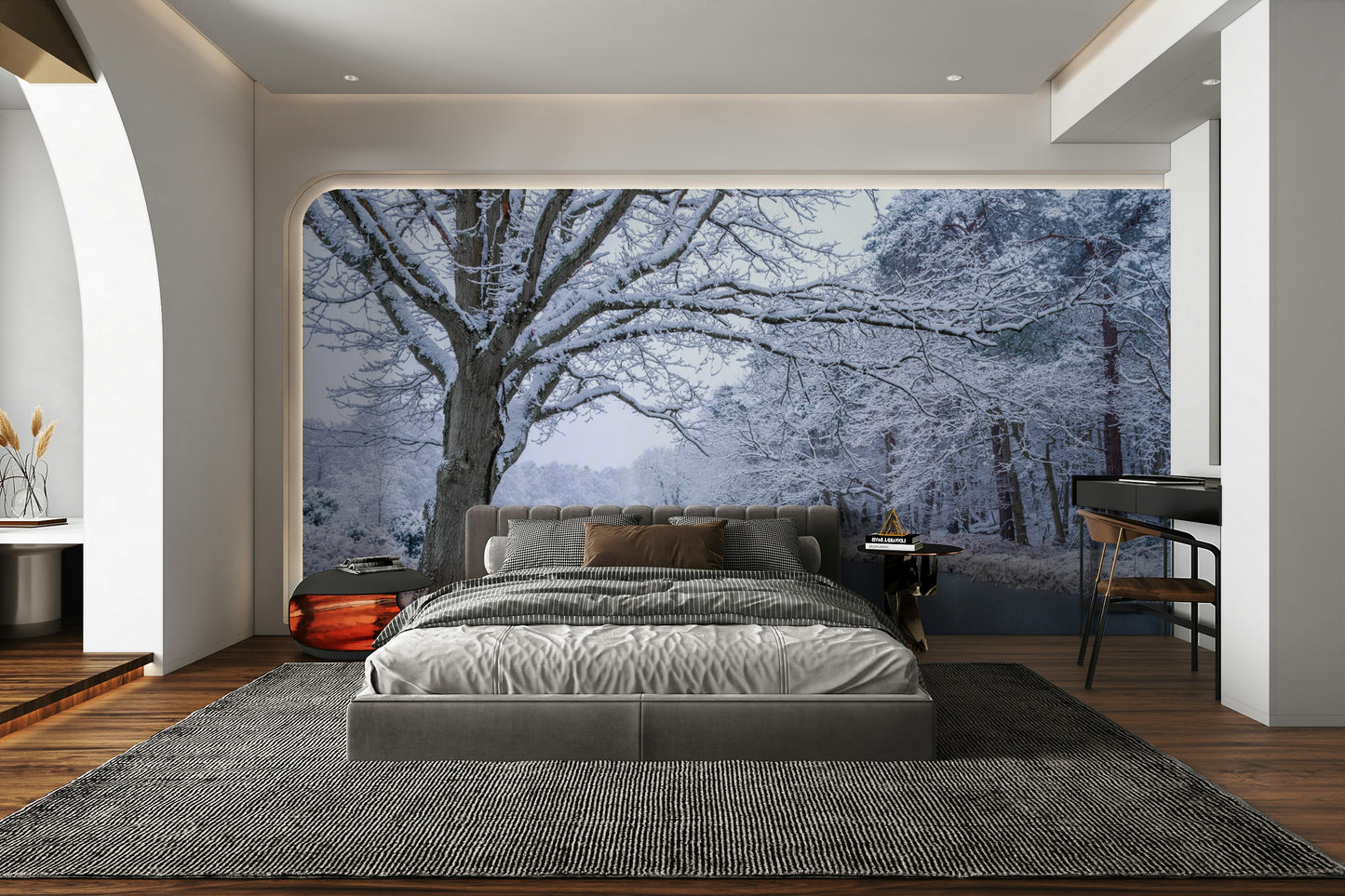 Frozen landscape mural with soft winter hues

