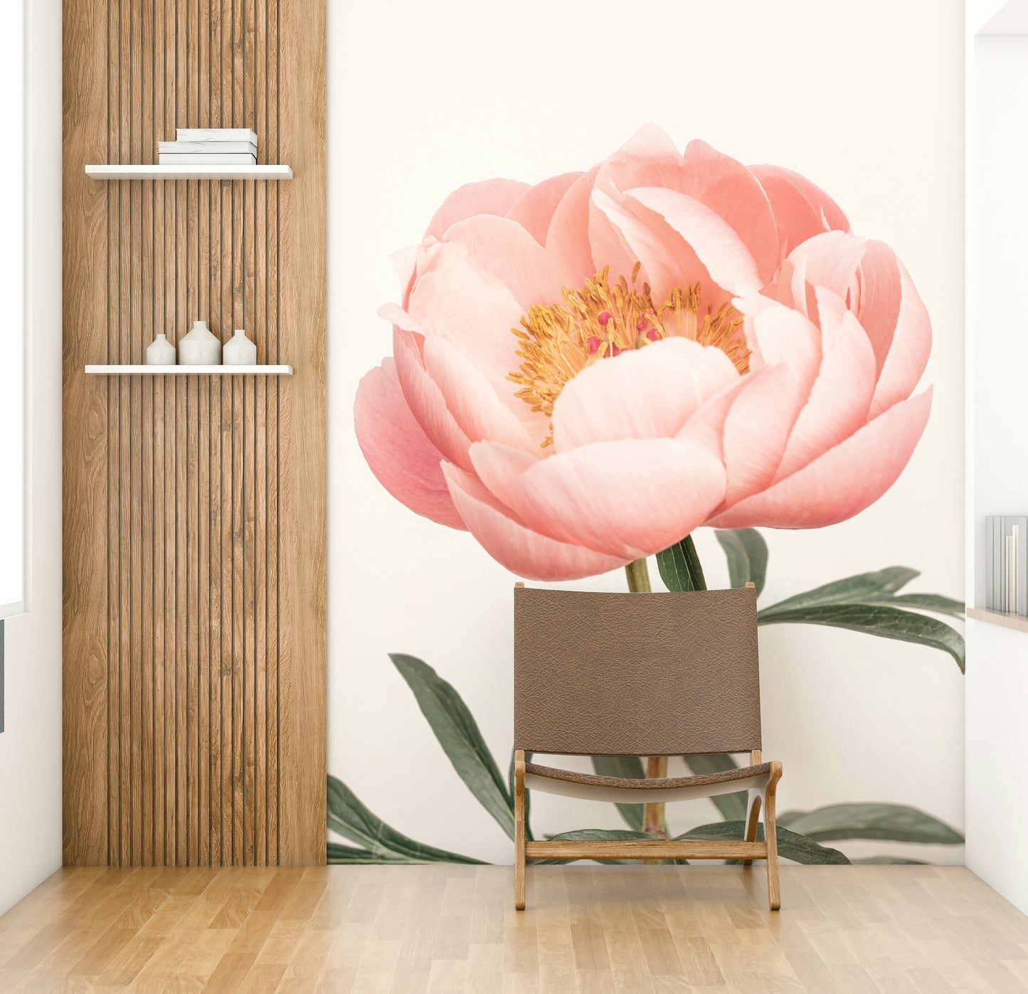 Coral Peony Wall Mural with vibrant coral peonies


