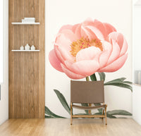 Coral Peony Wall Mural with vibrant coral peonies

