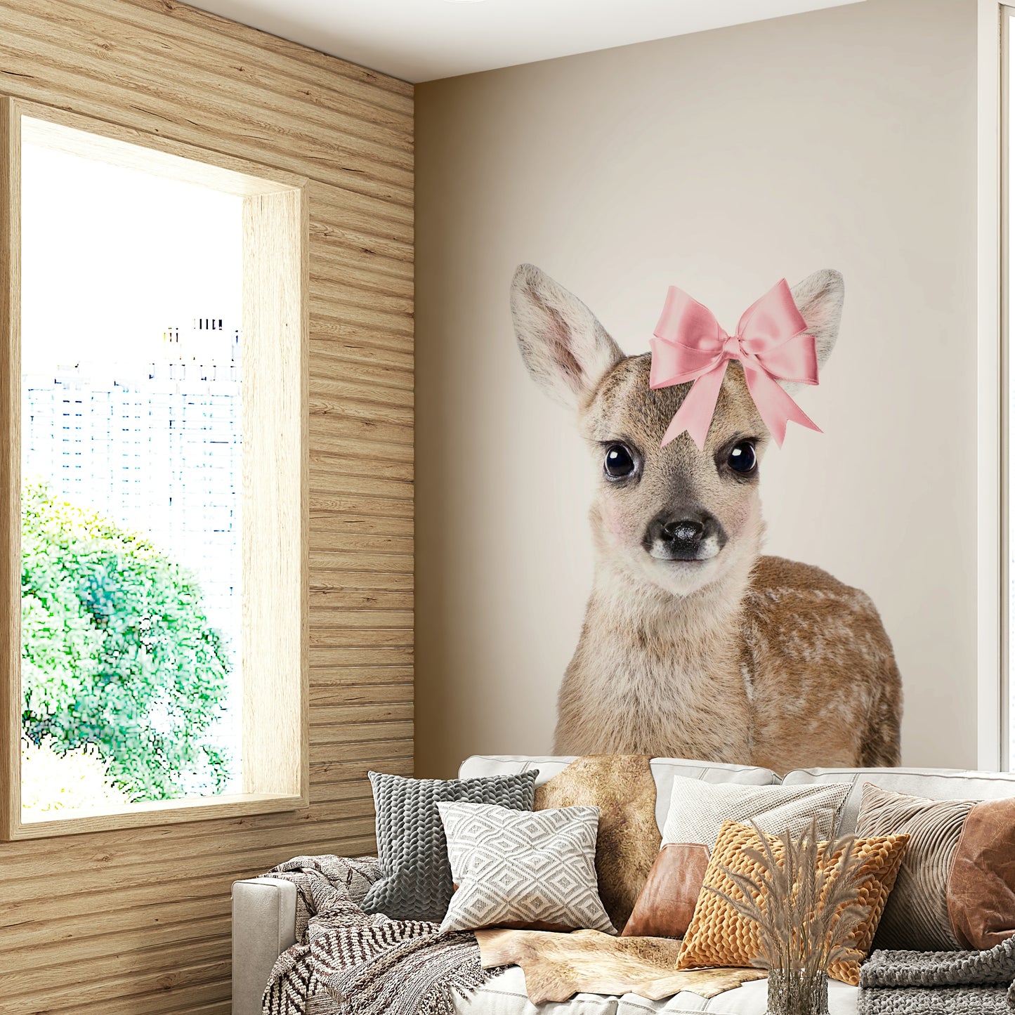 Bow-tiful Deer Wall Mural with a deer adorned with a bow

