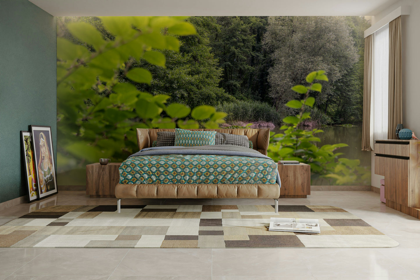 Sunlight gently illuminating the foliage
