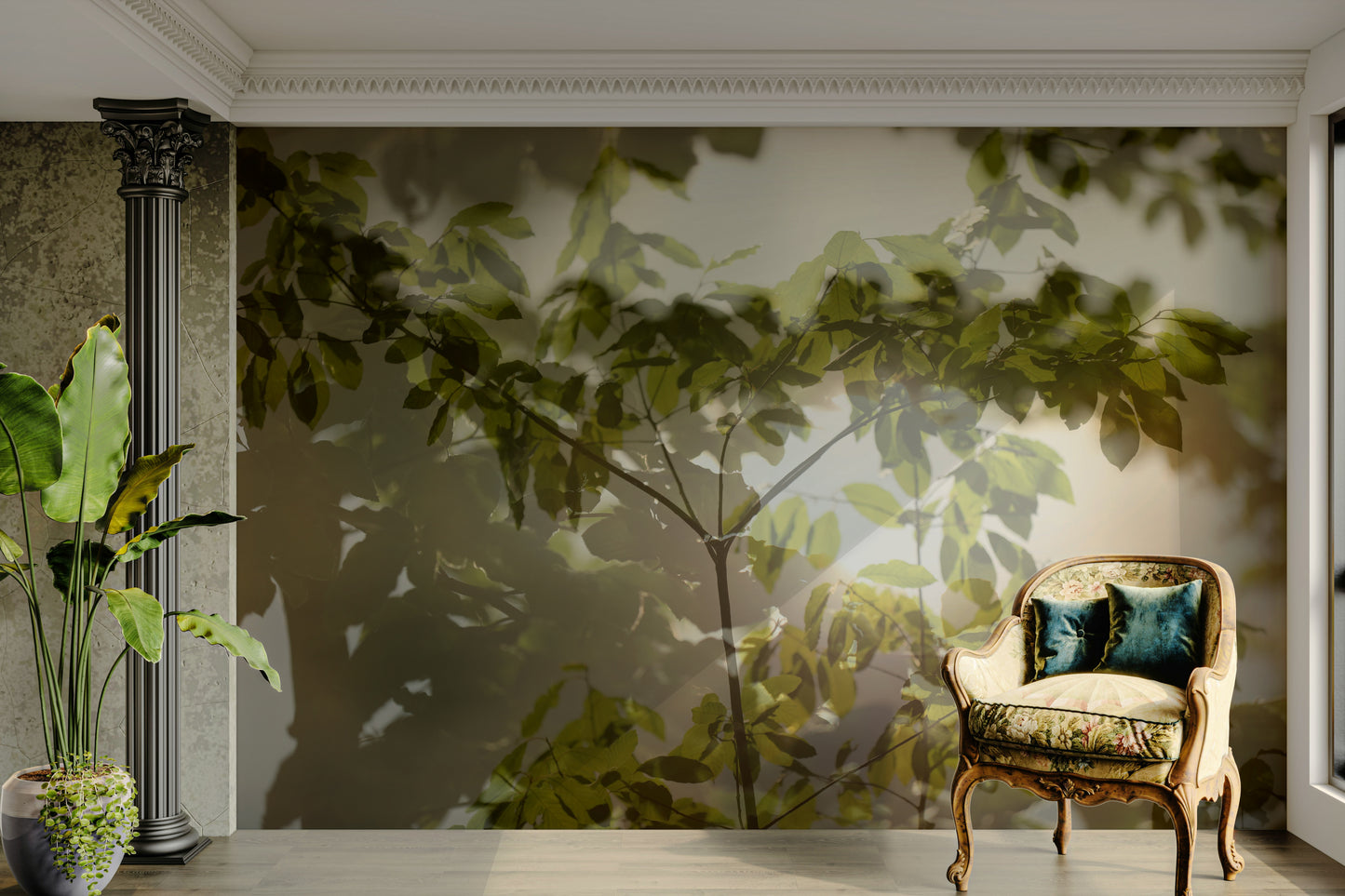 A wall mural design featuring botanical elements
