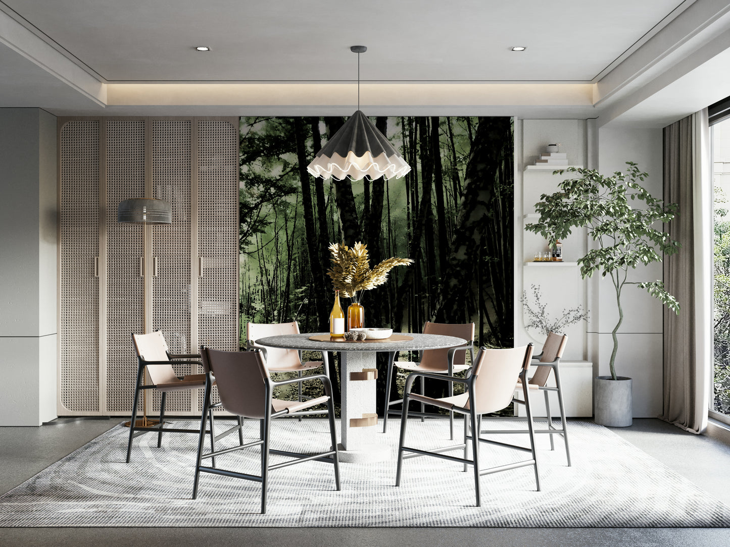 Vibrant greens and natural tones
