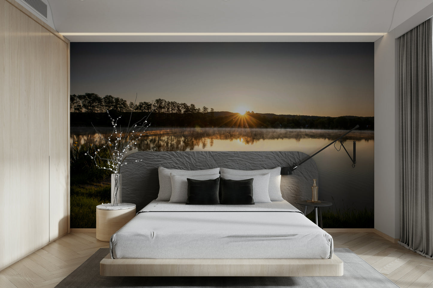 Tranquil Sunrise Reflection Over Serene Lake Wall Mural