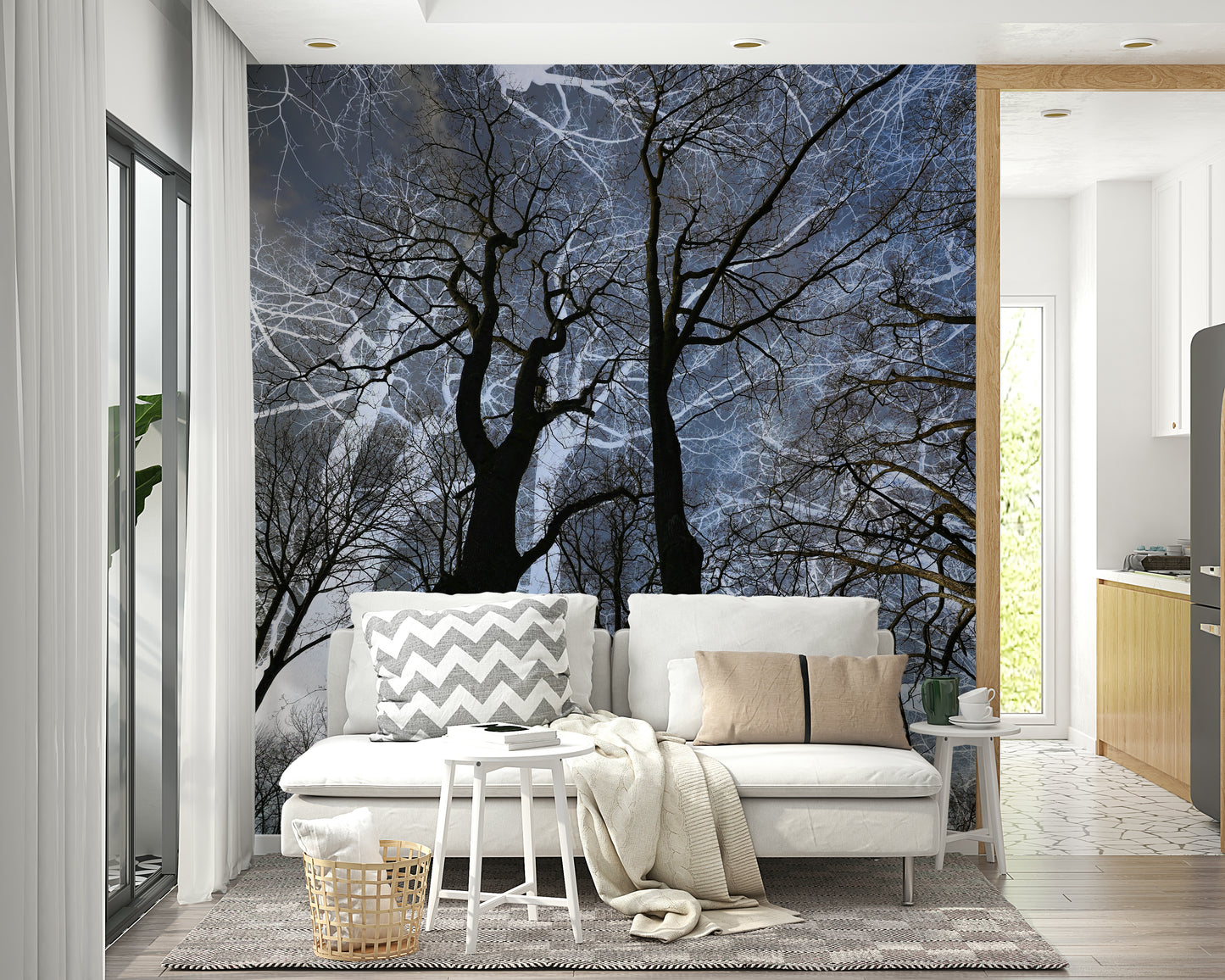 Ethereal Tree Silhouette Art | Abstract Nature Photography | Dark Sky Contrast Wall Mural