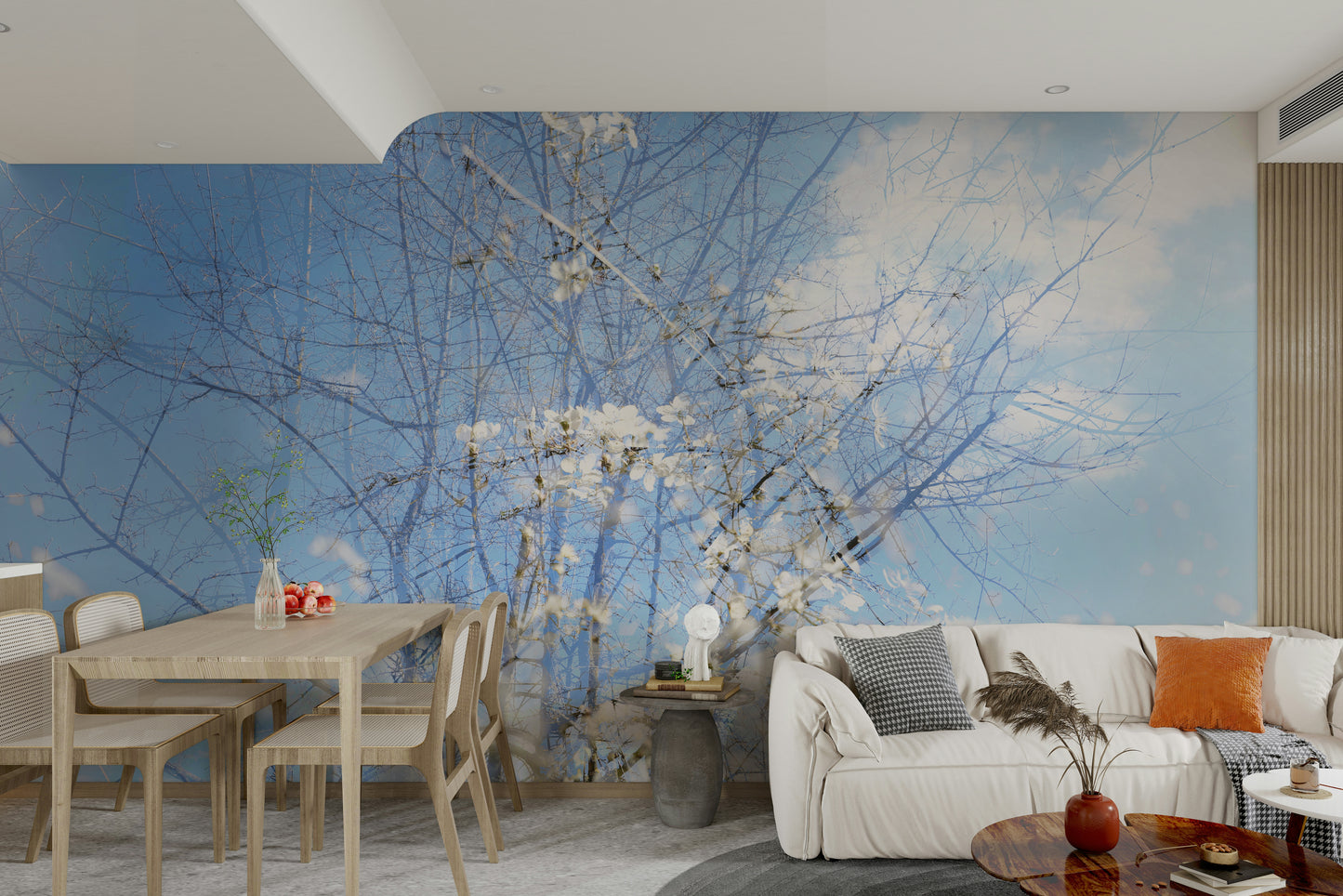 Ethereal Floral Sky Art | Serene Nature Photography | Dreamy Blossoms & Branches Wall Mural
