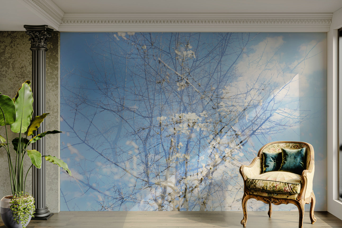 Ethereal Floral Sky Art | Serene Nature Photography | Dreamy Blossoms & Branches Wall Mural
