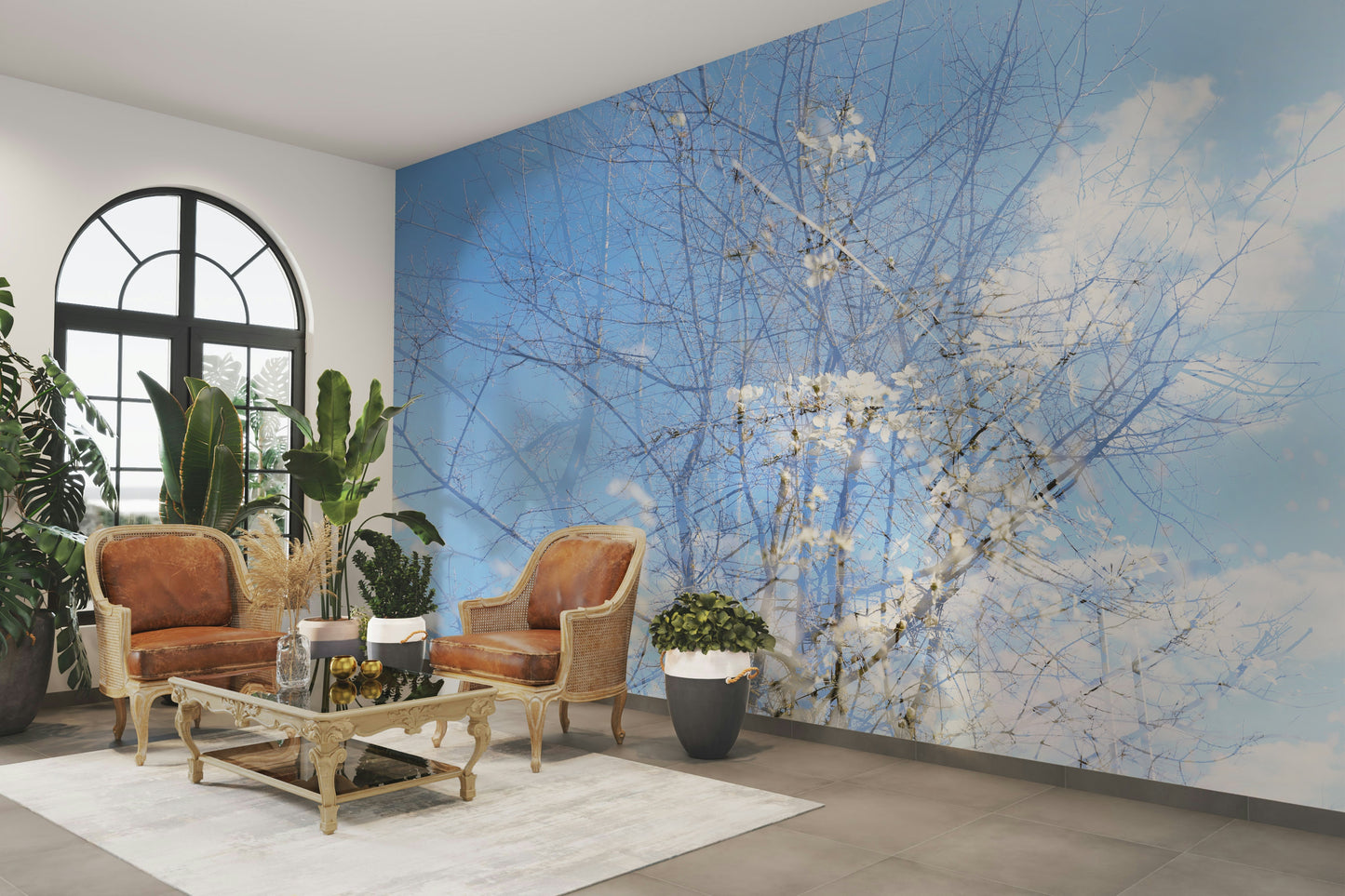 Ethereal Floral Sky Art | Serene Nature Photography | Dreamy Blossoms & Branches Wall Mural