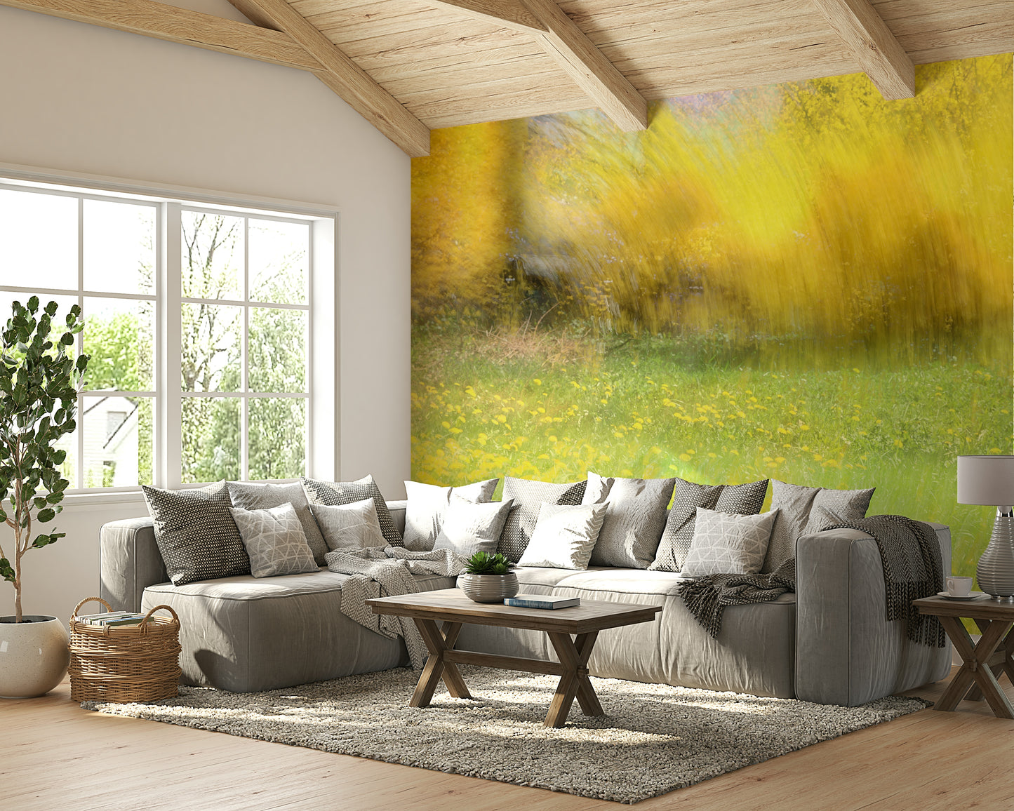 Golden Meadow Abstract Art - Vibrant Nature Landscape Print Wall Mural