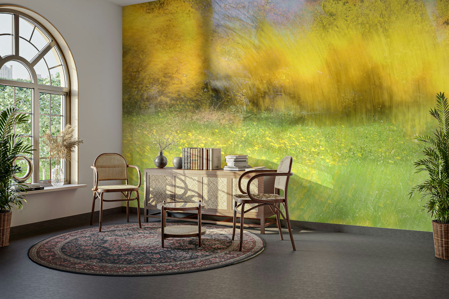 Golden Meadow Abstract Art - Vibrant Nature Landscape Print Wall Mural