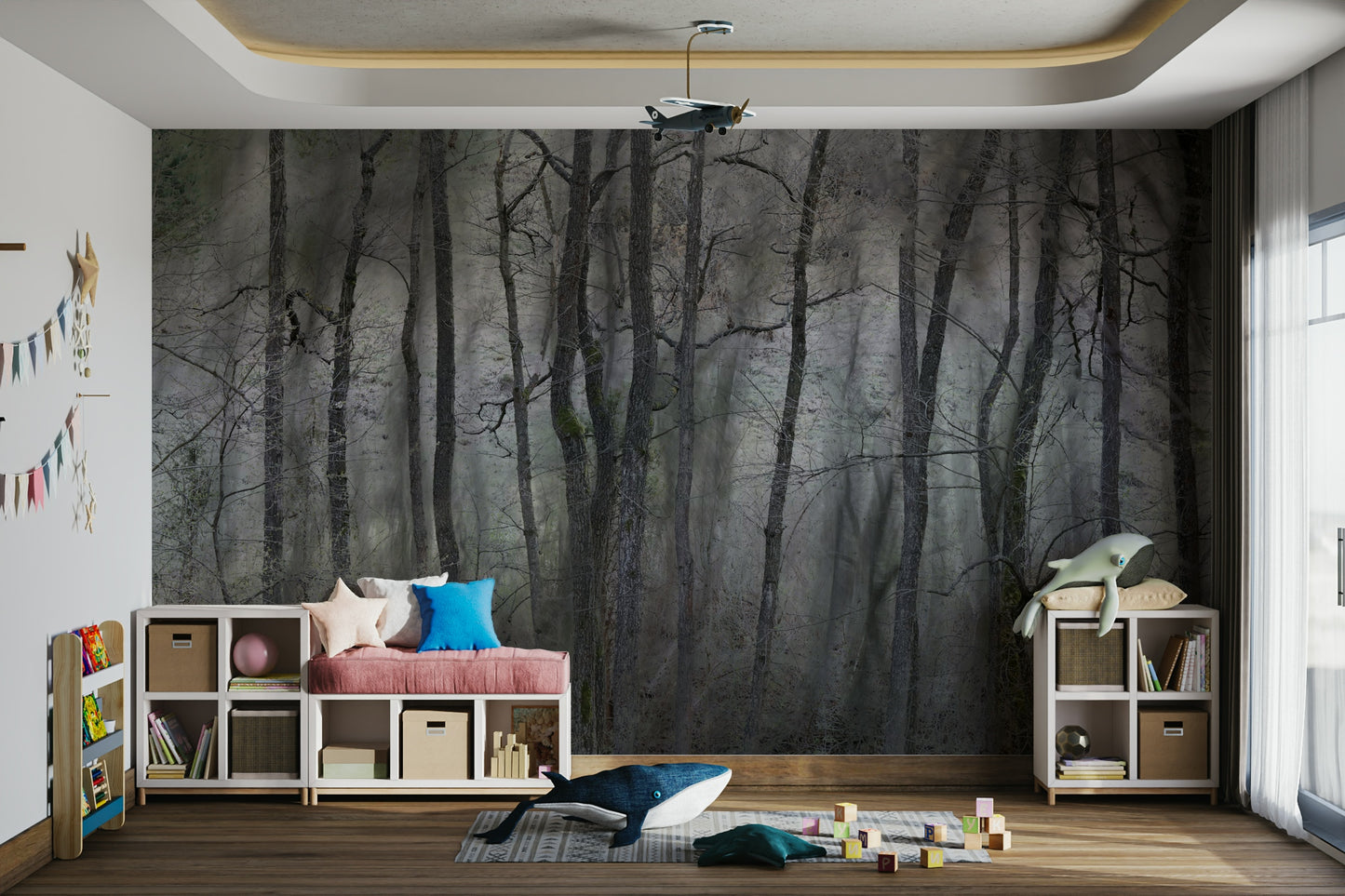 Mysterious Forest Landscape | Gray Trees in Atmospheric Stillness | Nature Photography Wall Mural