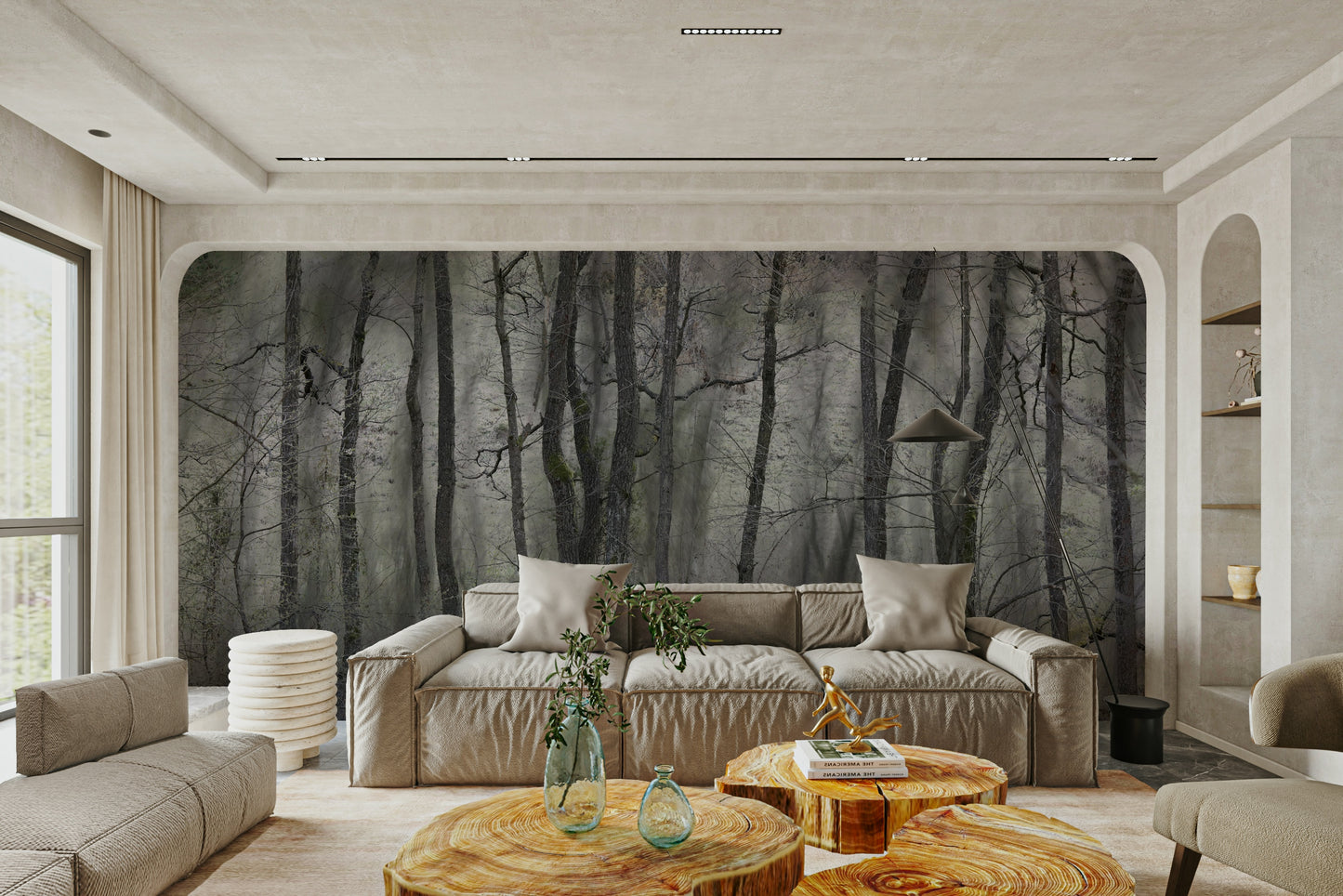 Mysterious Forest Landscape | Gray Trees in Atmospheric Stillness | Nature Photography Wall Mural