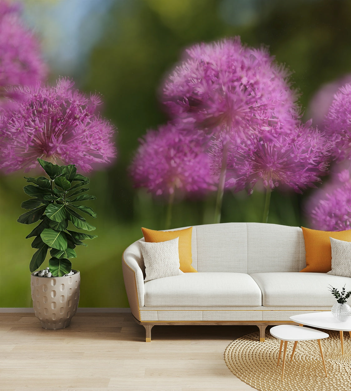 The background is a soft blend of greens and purples.

