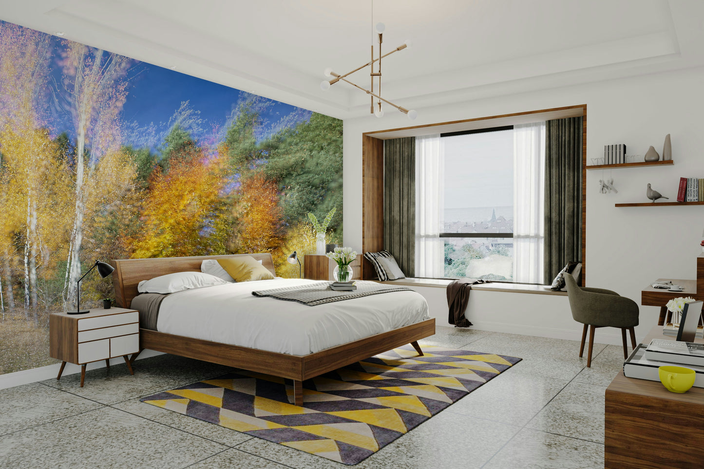 A large-scale abstract art print of a natural scene.

