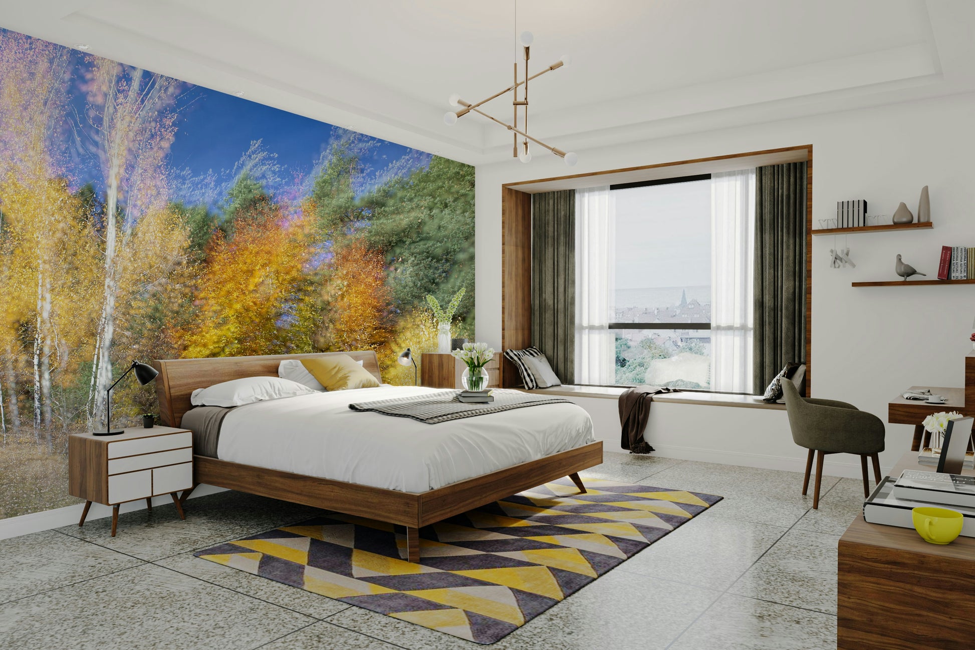 A large-scale abstract art print of a natural scene.

