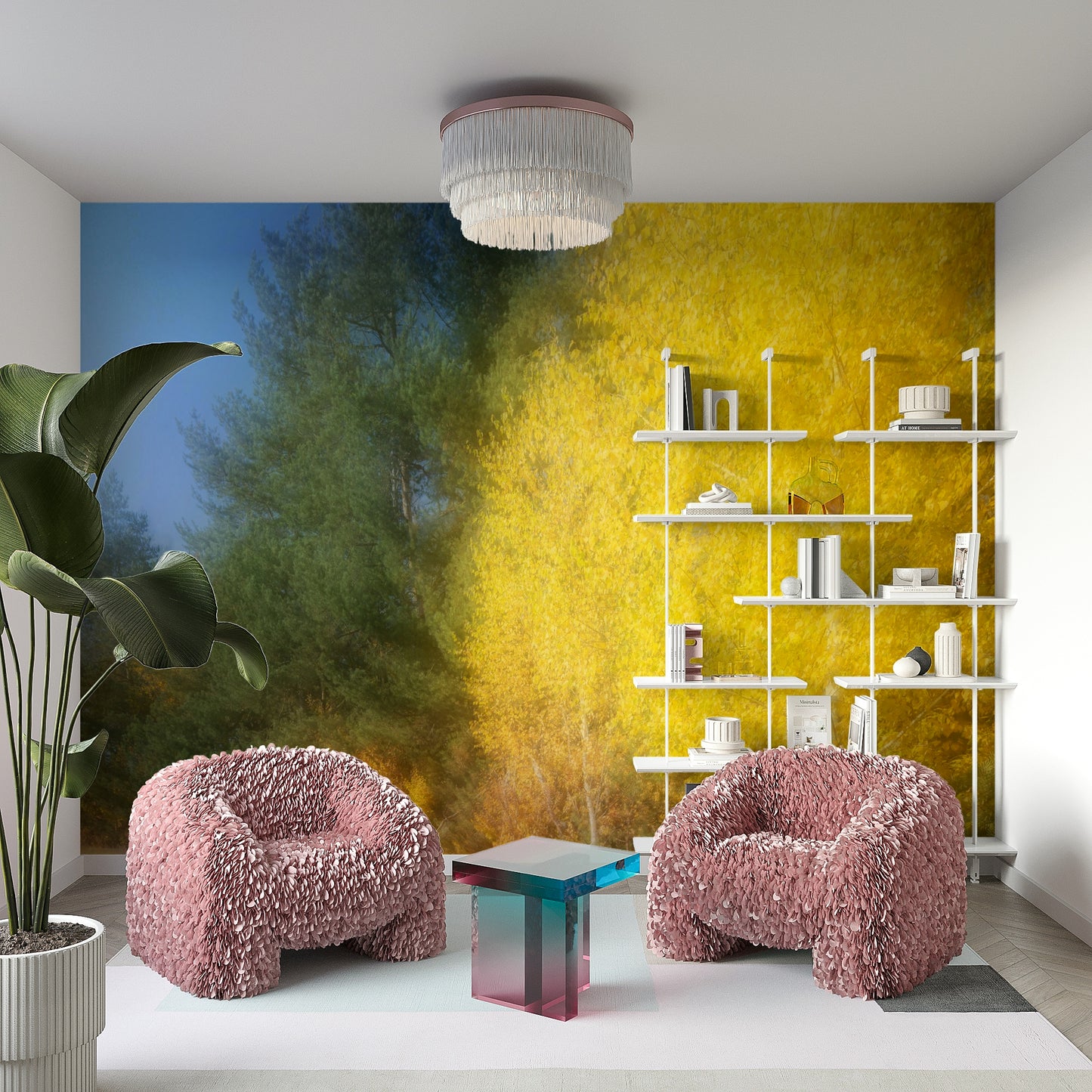 The colors are vibrant yet soothing, giving the space a unique feel.

