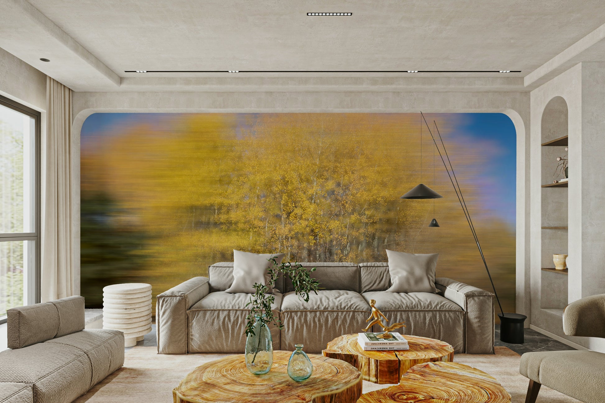 A close-up view shows the soft, blending lines of the abstract art.

