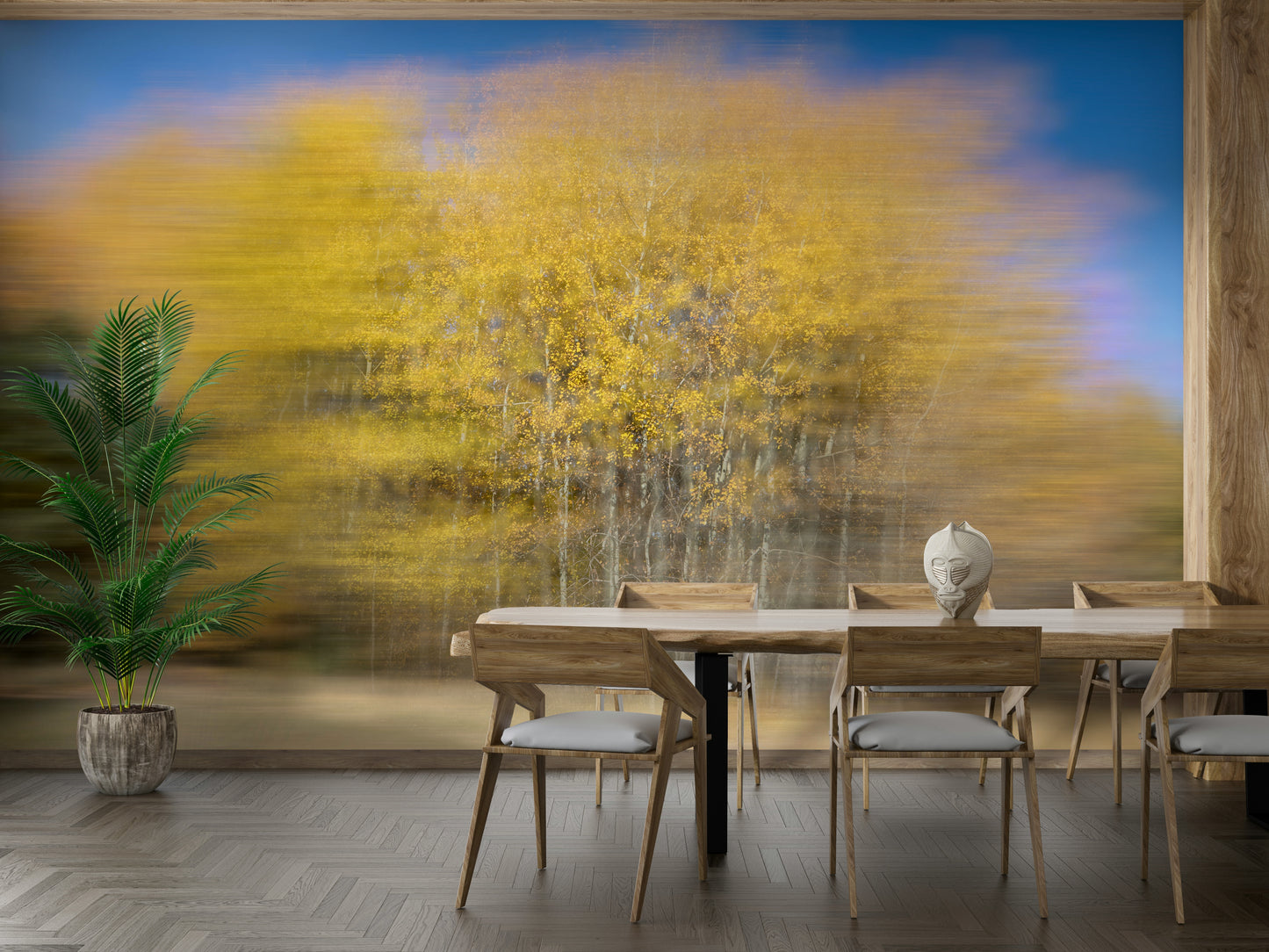 The blurry lines suggest trees swaying in a gentle wind.

