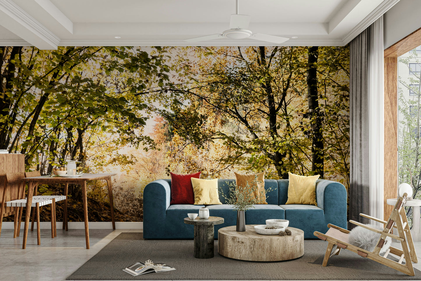 A large-scale nature photography print of a fall landscape.

