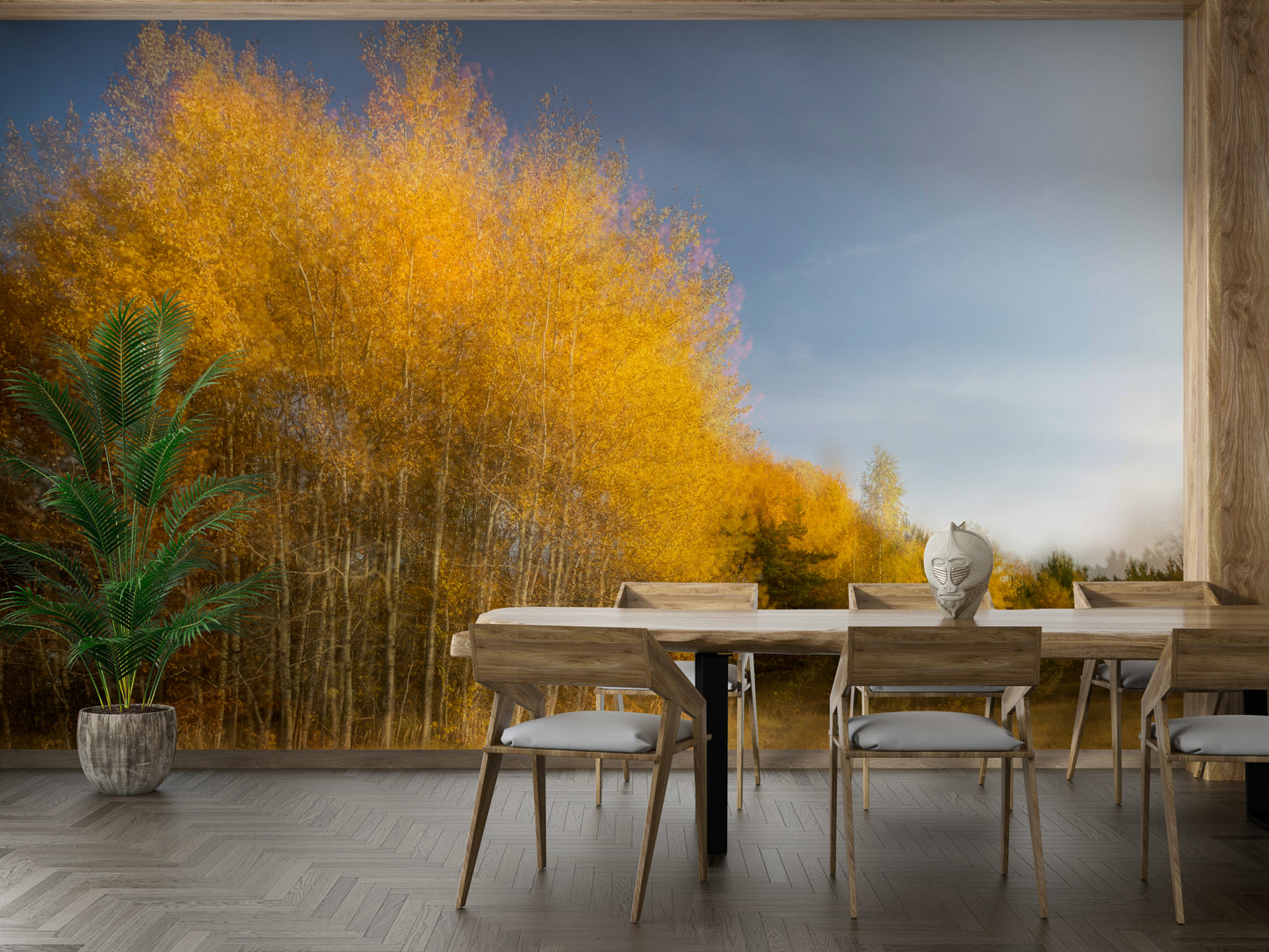 The wall mural is installed on a feature wall in a living room.

