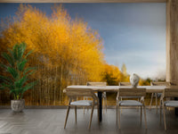 The wall mural is installed on a feature wall in a living room.

