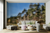 The wallpaper is applied smoothly, giving the appearance of a single art piece.

