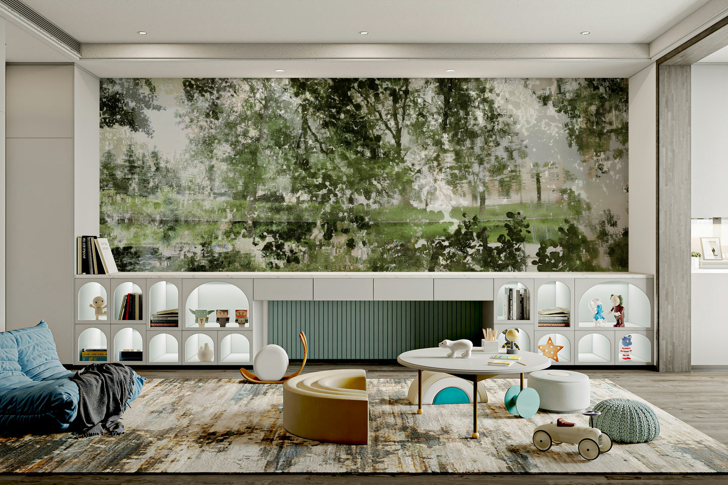 a serene abstract art mural

