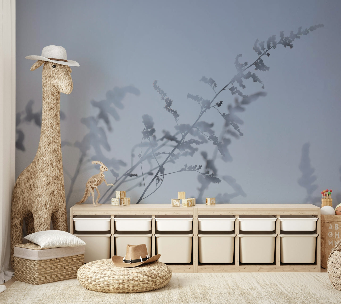 Soft floral mural for quiet rooms
