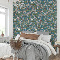 Teal background with forest animals
