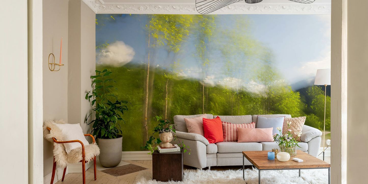 Serene natural blur mural design
