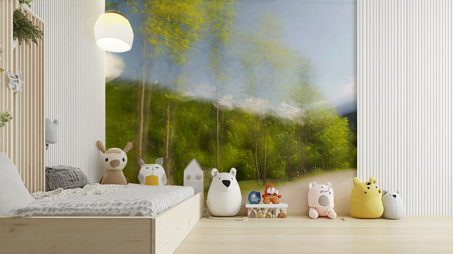 Gentle forest blur wall wallpaper
